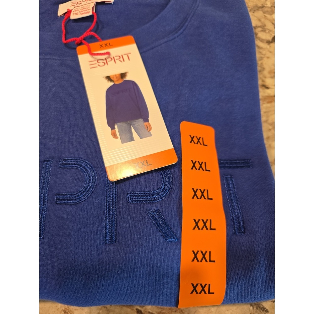 Esprit Women's XXL Blue Cotton Fleece Crewneck Logo Pullover Sweatshirt - Picture 5 of 6